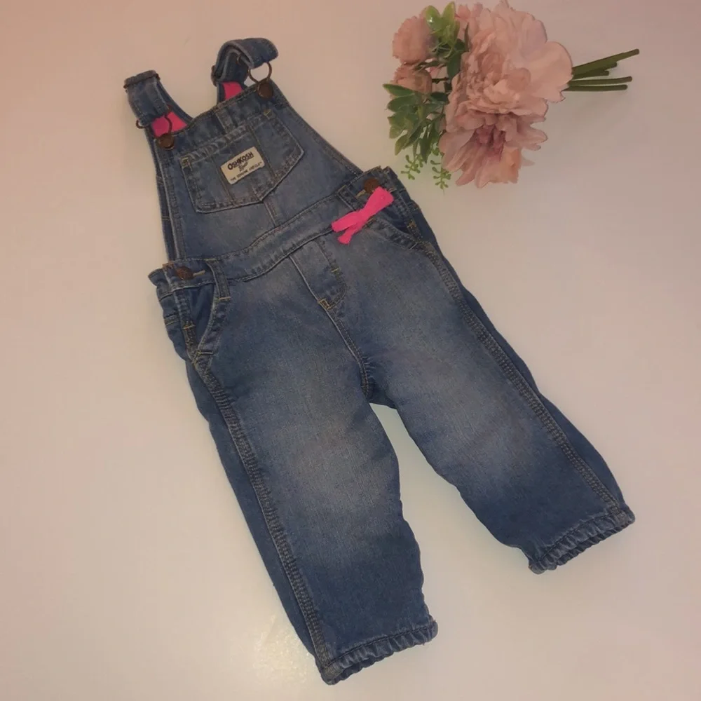 Oshkosh Girls Denim overalls 12 Month Hot Pink Girls denim fleece lined